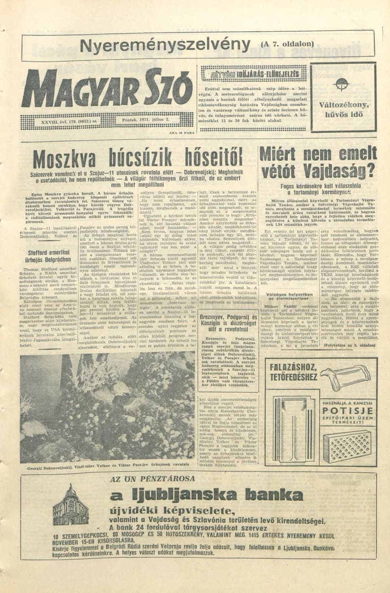 Magyar Szó, 28. évf. 1971. július 2. 179. sz. 1–12. oldal