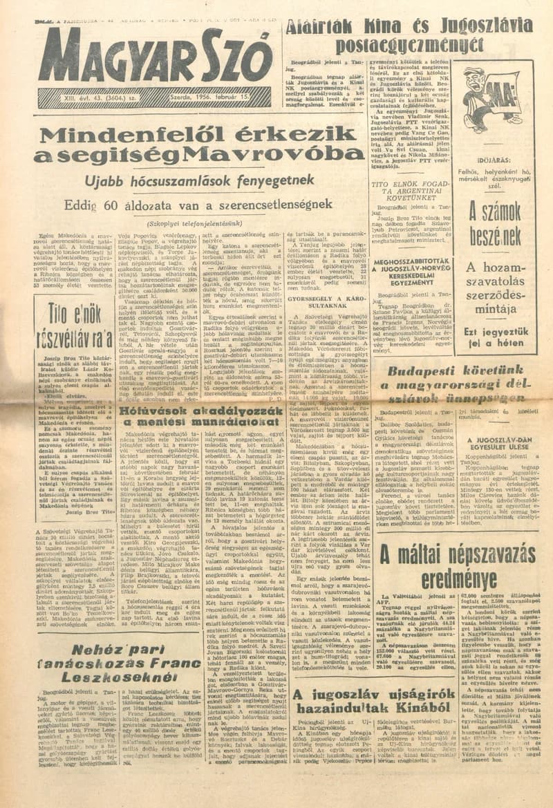 Magyar Szó, 13. évf. 1956. február 15. 43. sz. 1–8. oldal