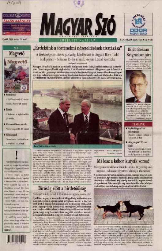 Magyar Szó, 66. évf. 2009. október 13. 239. sz. 1–20. oldal