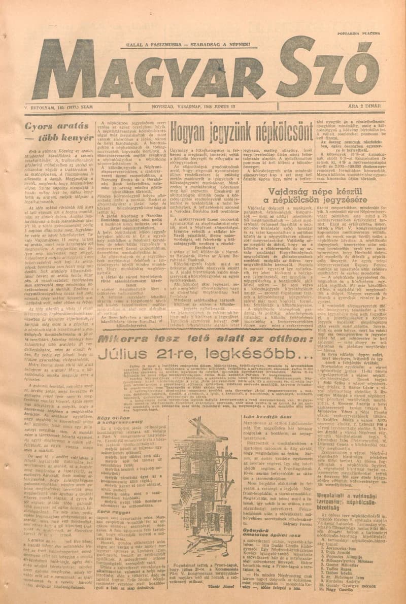 Magyar Szó, 5. évf. 1948. június 13. 140. sz. 1–4. oldal