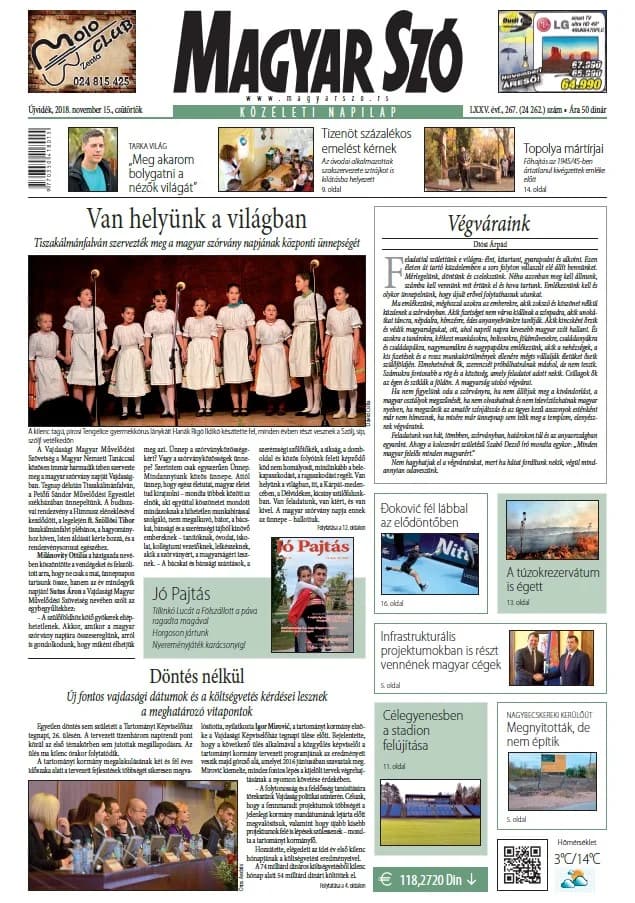 Magyar Szó, 75. évf. 2018. november 15. 267. sz. 1–20. oldal