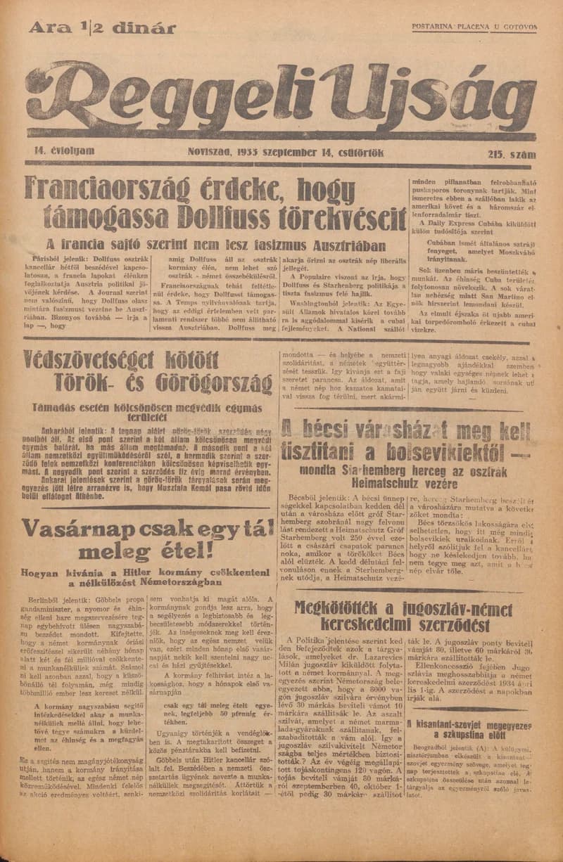 Reggeli Újság, 14. évf. 1933. szeptember 14. 215. sz.