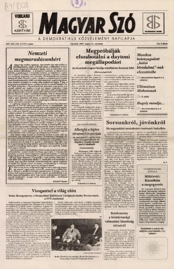 Magyar Szó, 54. évf. 1997. május 17. 114. sz. 1–16. oldal