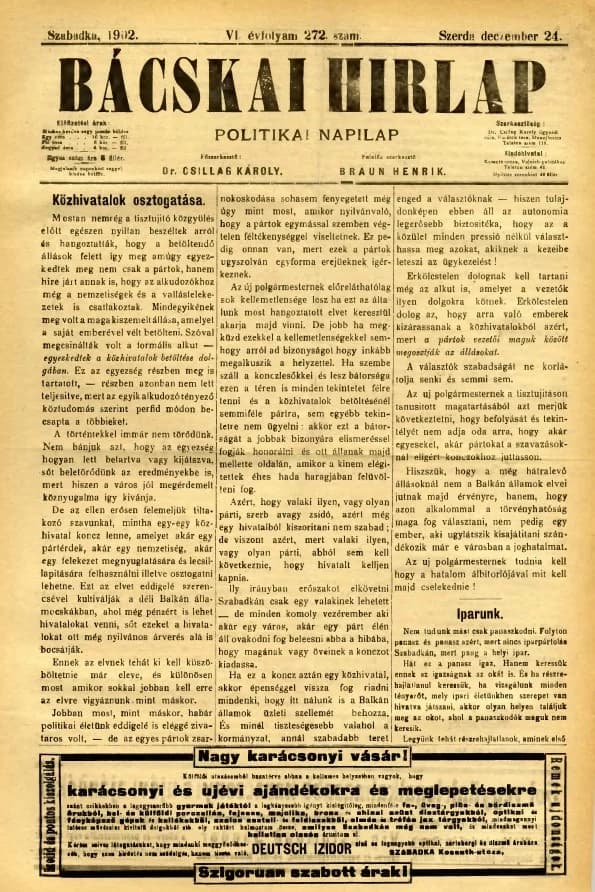 Bácskai Hirlap, 6. évf. 1902. december 24. 272. sz.