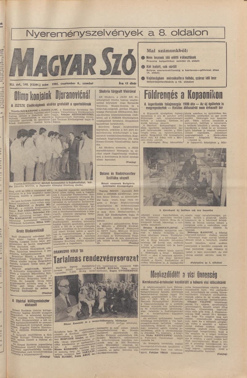 Magyar Szó, 41. évf. 1984. szeptember 8. 248. sz. 1–24. oldal