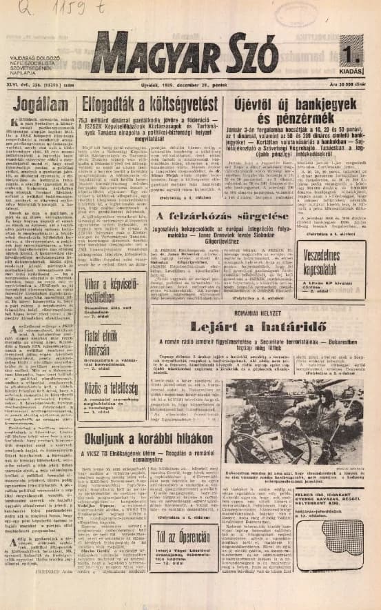 Magyar Szó, 46. évf. 1989. december 29. 356. sz. 1–20. oldal