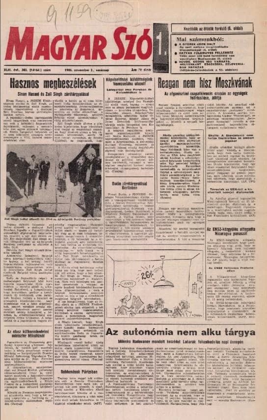 Magyar Szó, 43. évf. 1986. november 2. 302. sz. 1–28. oldal