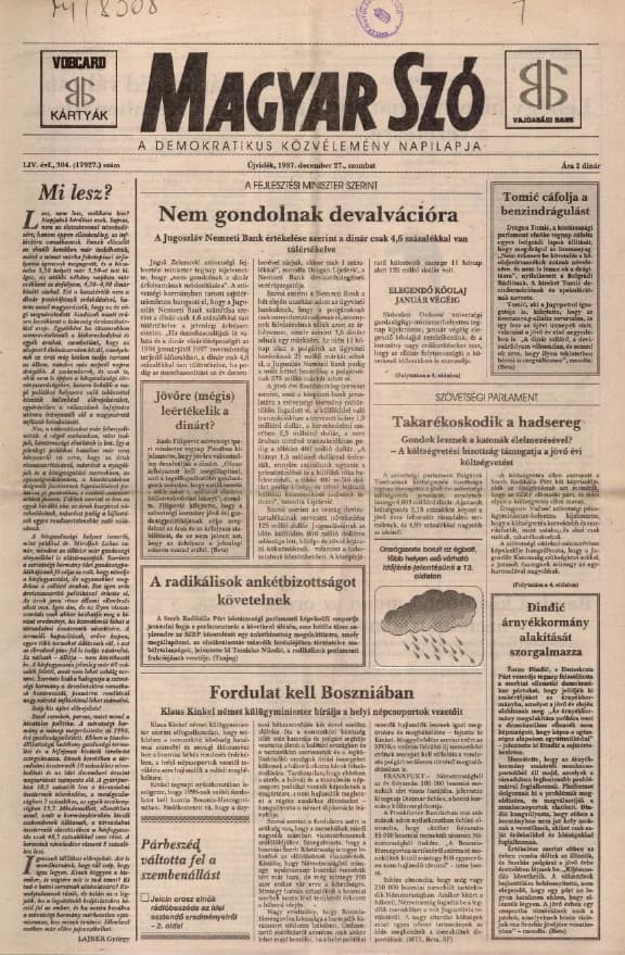 Magyar Szó, 54. évf. 1997. december 27. 304. sz. 1–16. oldal