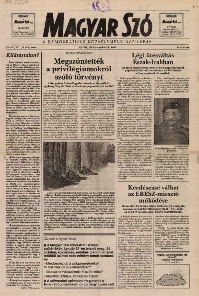Magyar Szó, 55. évf. 1998. december 29. 307. sz. 1–16. oldal