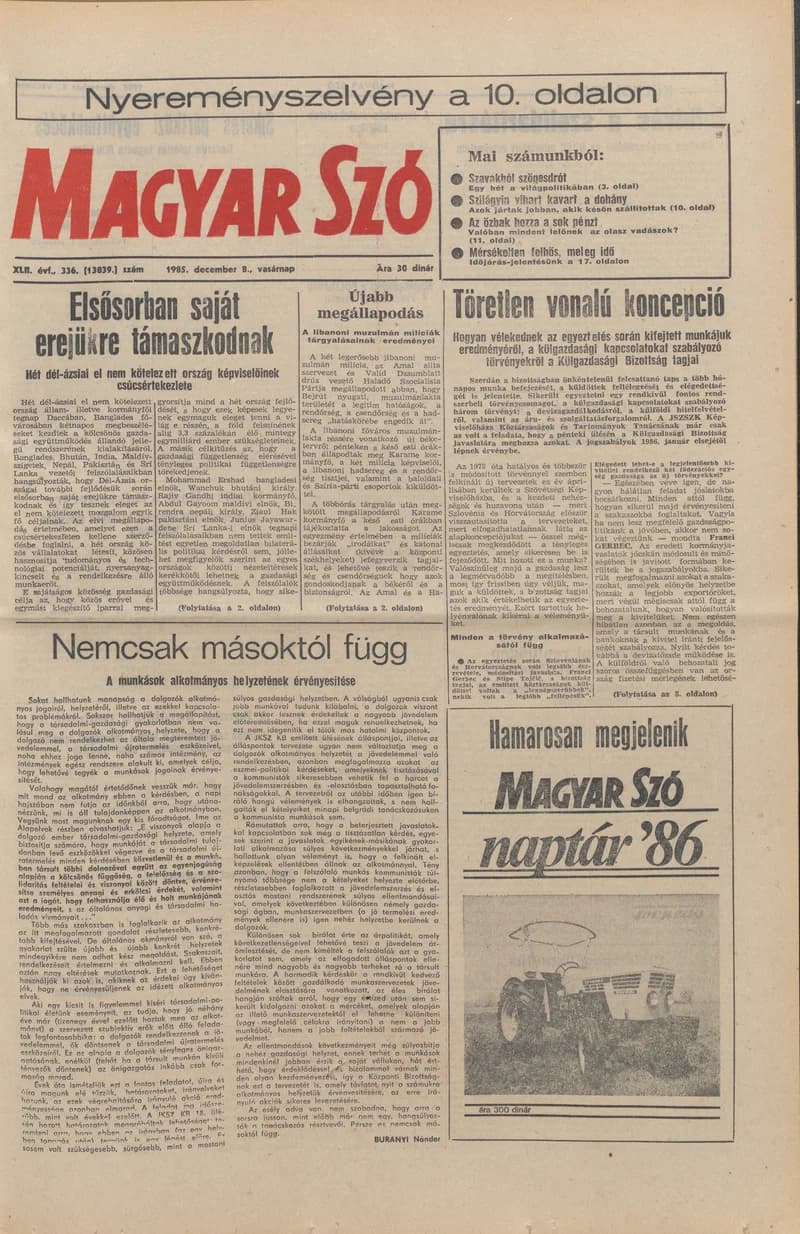 Magyar Szó, 42. évf. 1985. december 8. 336. sz. 1–32. oldal