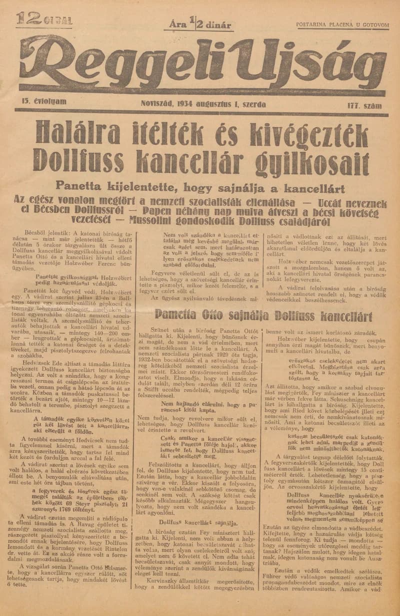 Reggeli Újság, 15. évf. 1934. augusztus 1. 177. sz.