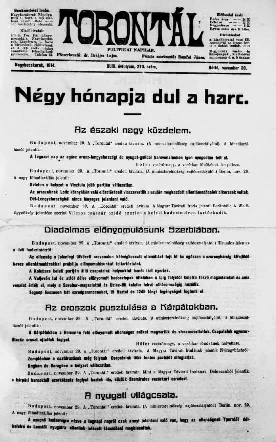 Torontál, 43. évf. 1914. november 30. 273. sz.