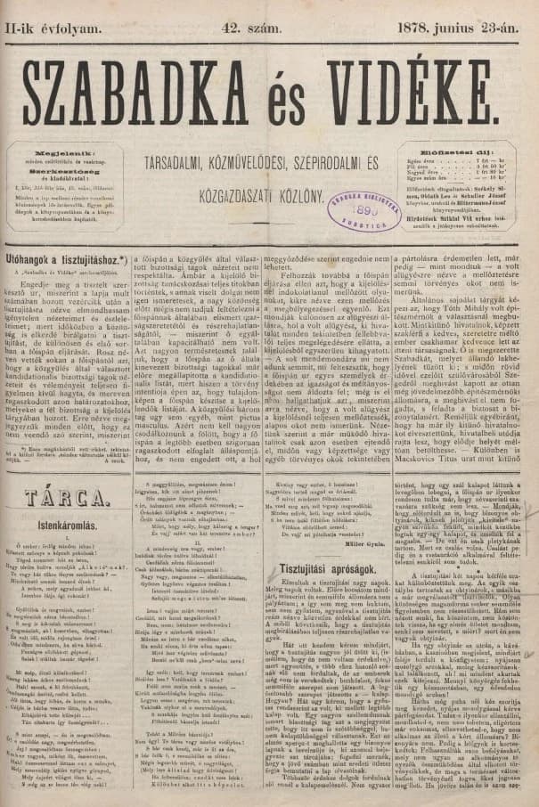 Szabadka és vidéke, 2. évf. 1878. június 23. 42. sz.