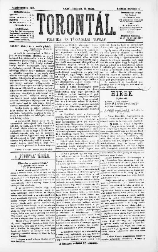 Torontál, 24. évf. 1895. március 16. 63. sz.