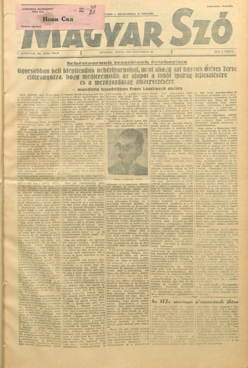 Magyar Szó, 5. évf. 1948. szeptember 20. 226. sz. 1–4. oldal