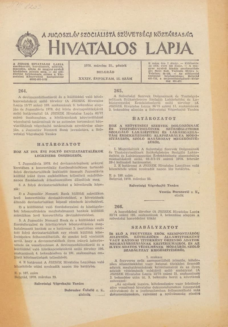 A Jugoszláv Szocialista Szövetségi Köztársaság Hivatalos Lapja, 34. évf. 1978. március 31. 15. sz. 445–472. oldal