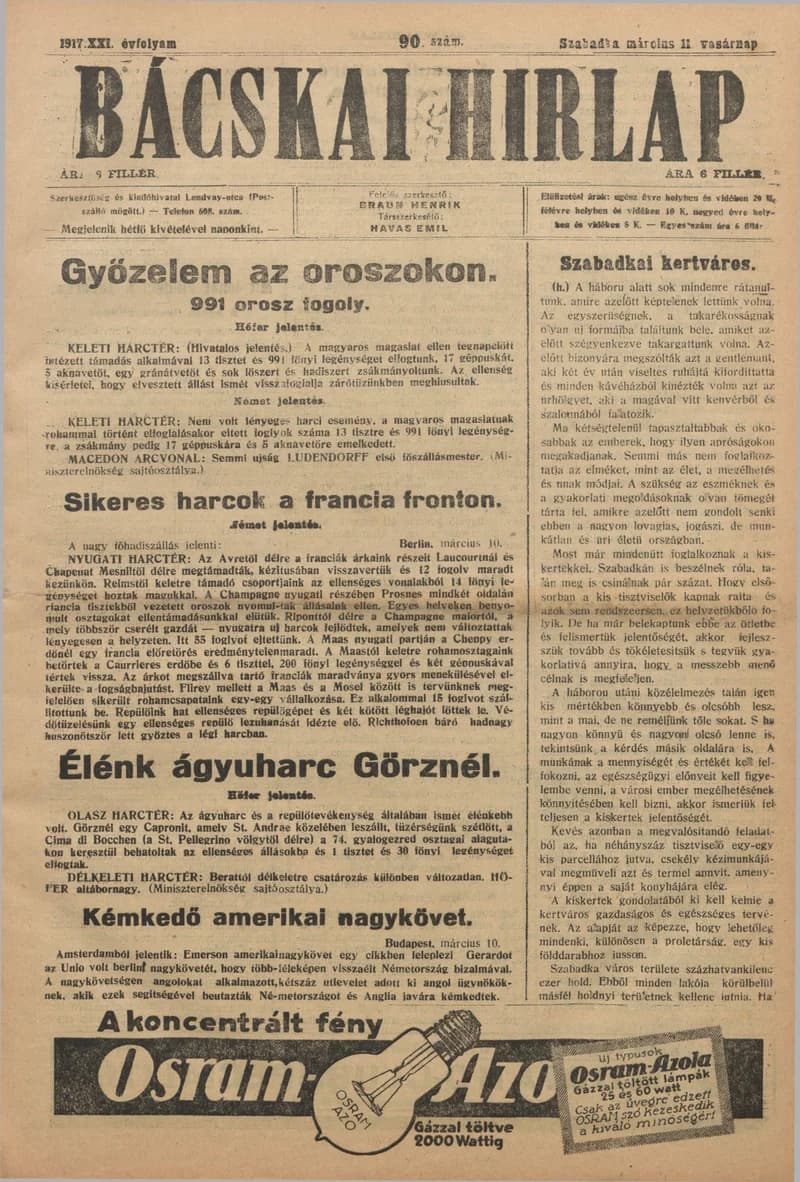 Bácskai Hirlap, 21. évf. 1917. március 11. 90. sz.
