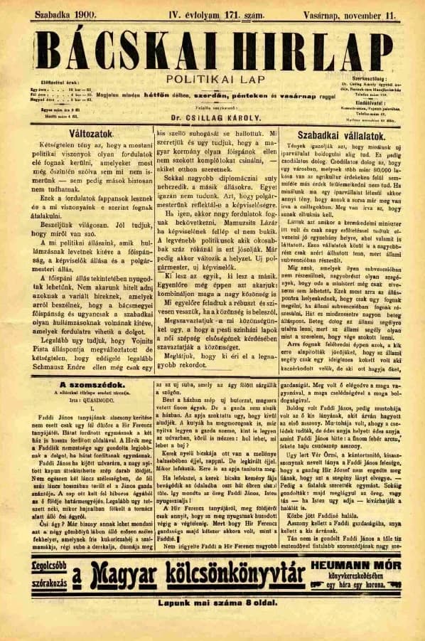 Bácskai Hirlap, 4. évf. 1900. november 11. 171. sz.