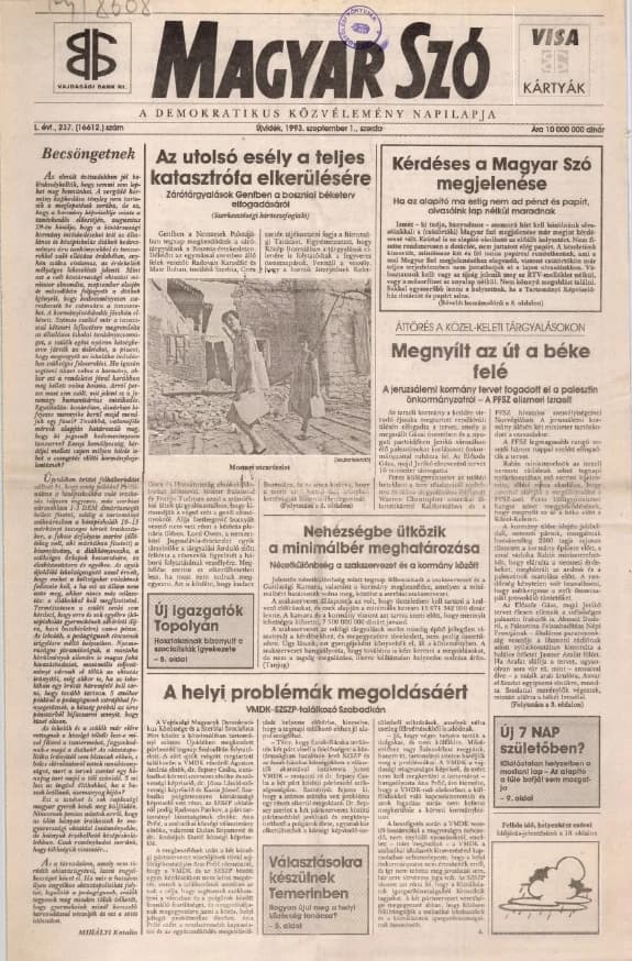 Magyar Szó, 50. évf. 1993. szeptember 1. 237. sz. 1–12. oldal