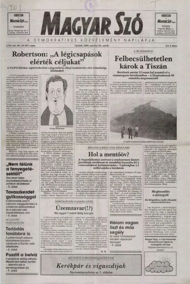 Magyar Szó, 57. évf. 2000. március 22. 68. sz. 1–16. oldal
