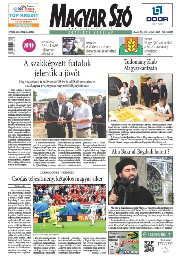 Magyar Szó, 73. évf. 2016. június 15. 136. sz. 1–16. oldal