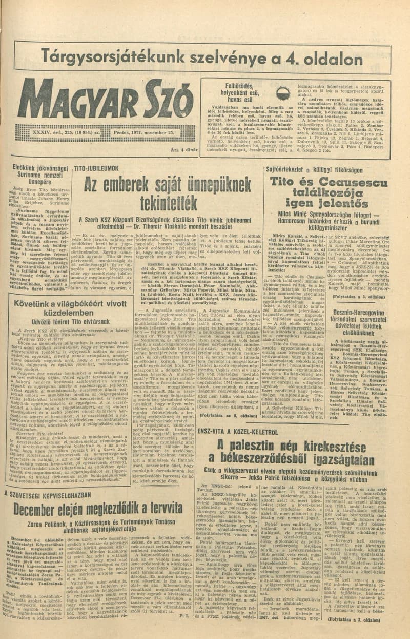 Magyar Szó, 34. évf. 1977. november 25. 325. sz.