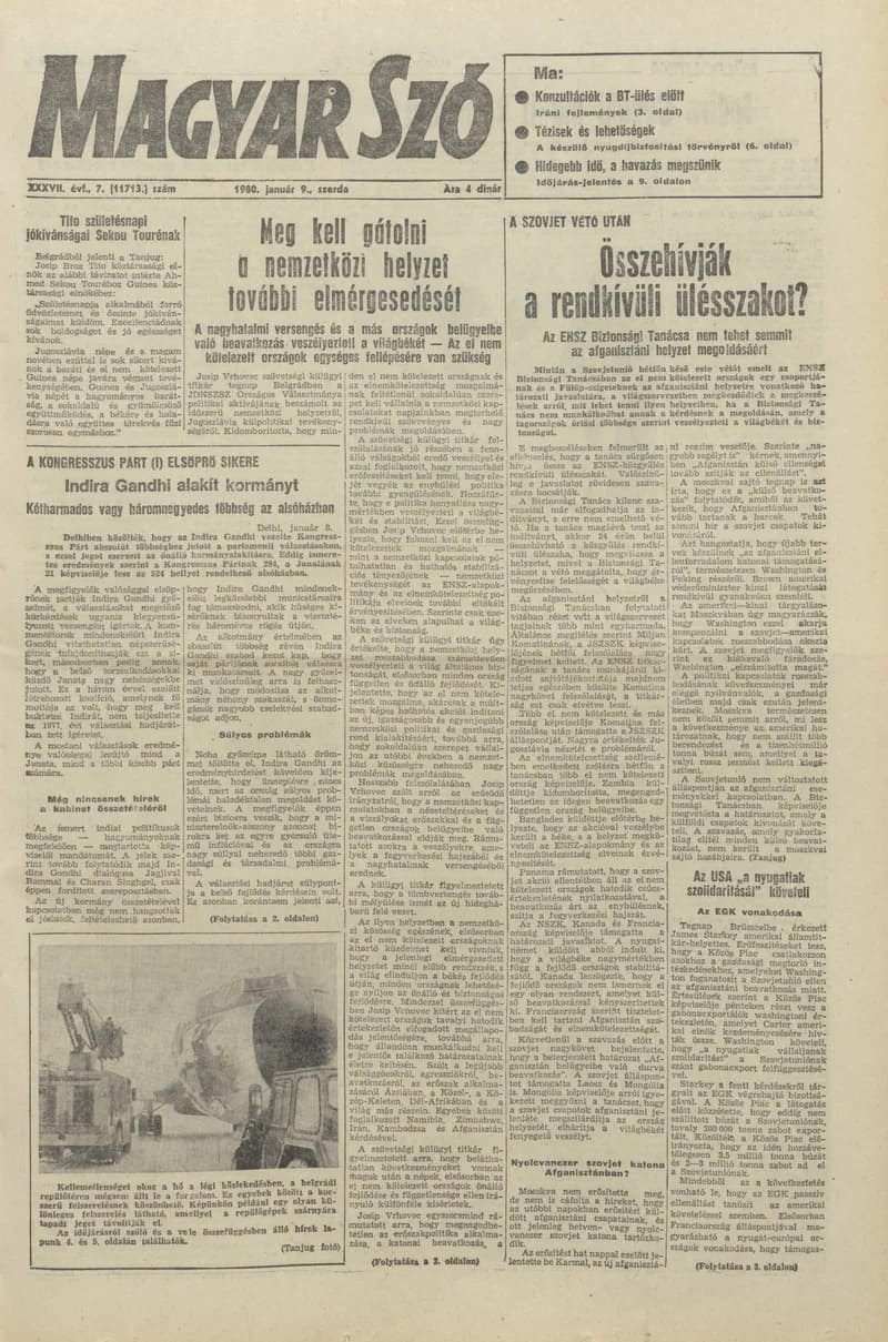 Magyar Szó, 37. évf. 1980. január 9. 7. sz. 1–20. oldal