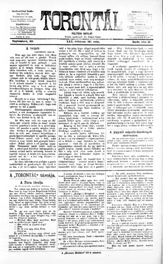 Torontál, 30. évf. 1901. július 24. 167. sz.