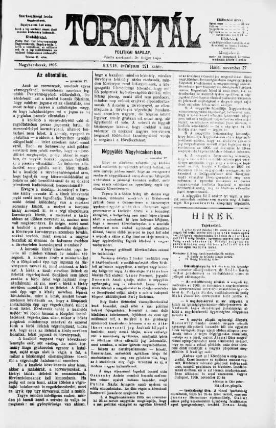 Torontál, 34. évf. 1905. november 27. 271. sz.