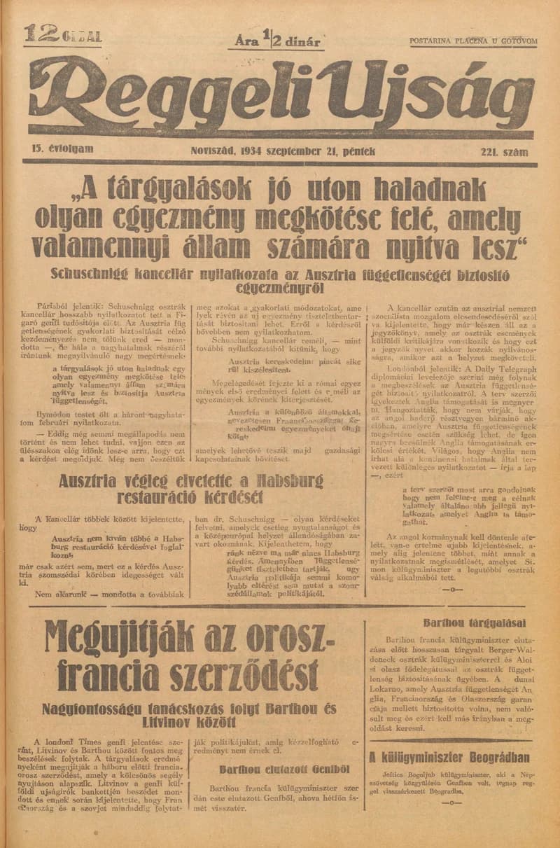 Reggeli Újság, 15. évf. 1934. szeptember 21. 221. sz.