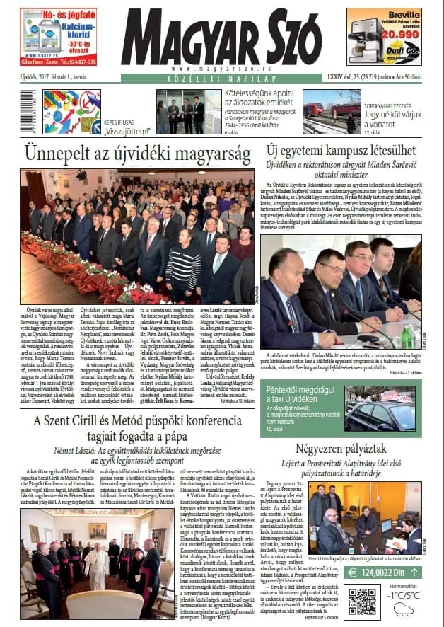 Magyar Szó, 74. évf. 2017. február 1. 25. sz. 1–16. oldal