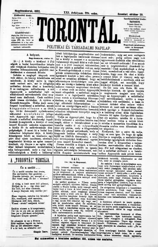 Torontál, 21. évf. 1892. október 29. 229. sz.