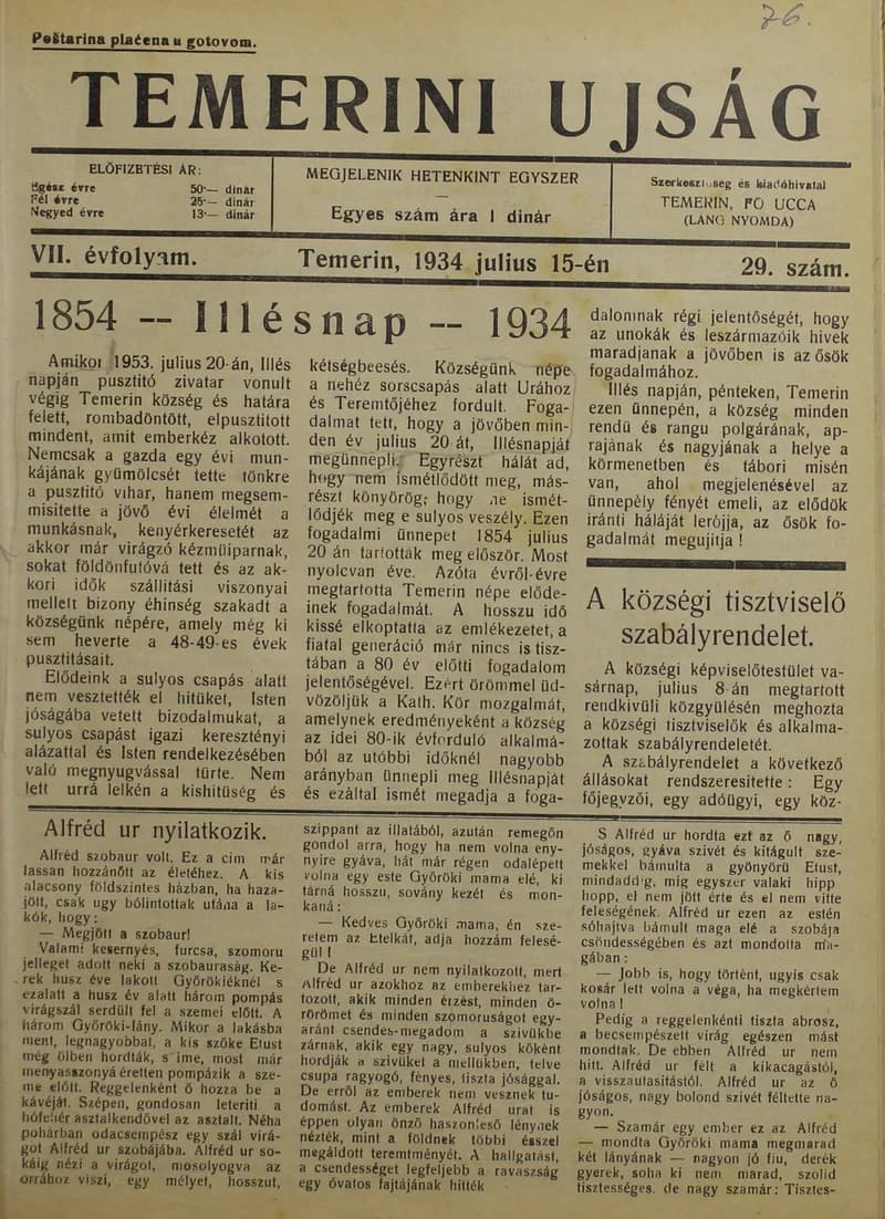 Temerini Újság 1928-1944, 7. évf. 1934. július 15. 29. sz.