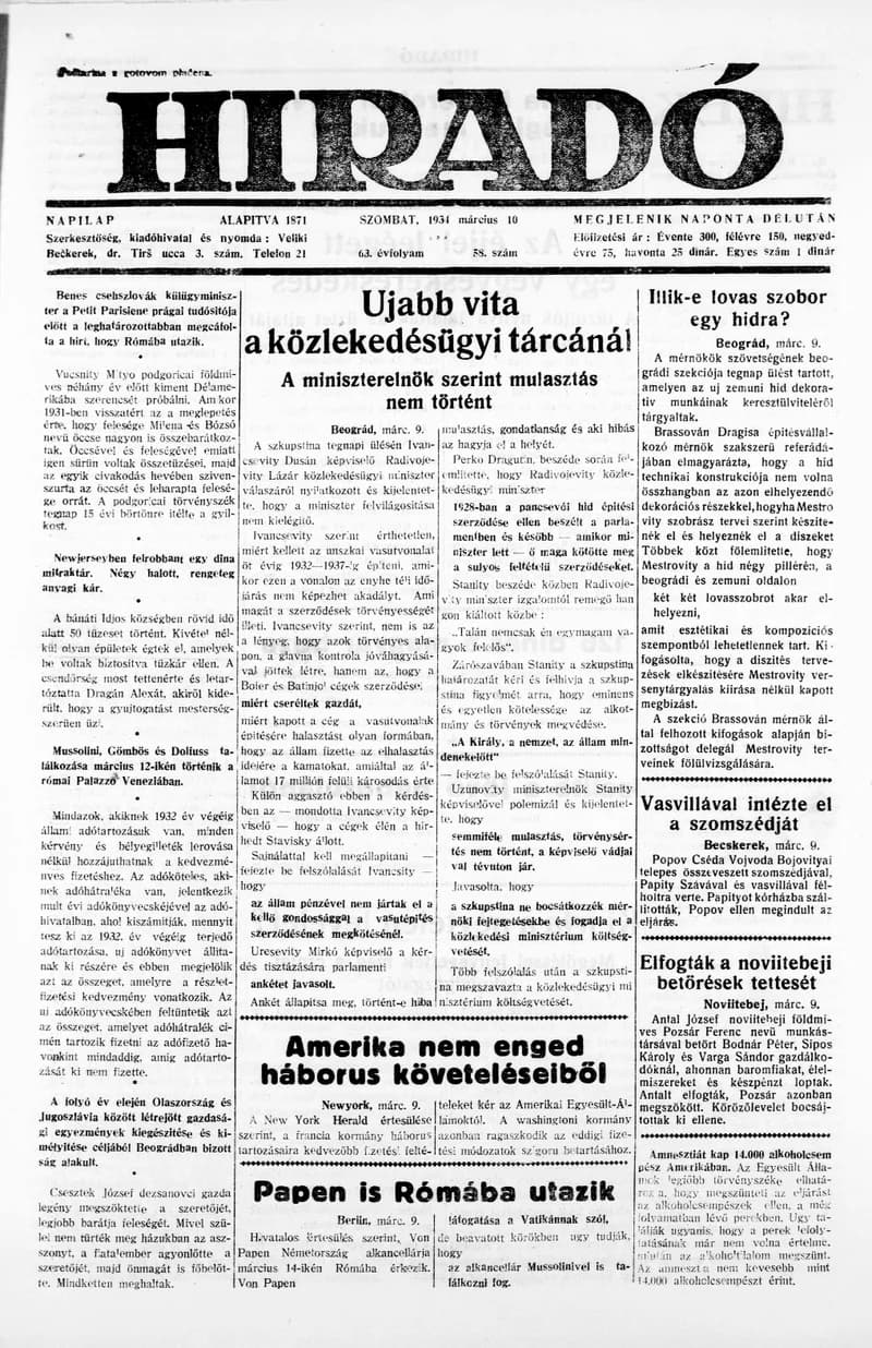 Híradó, 63. évf. 1934. március 10. 58. sz.