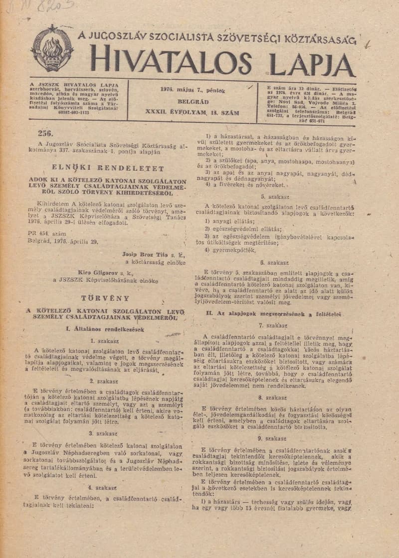 A Jugoszláv Szocialista Szövetségi Köztársaság Hivatalos Lapja, 32. évf. 1976. május 7. 18. sz. 457–484. oldal