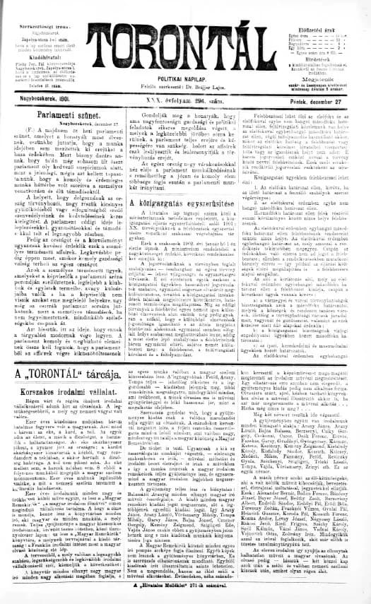 Torontál, 30. évf. 1901. december 27. 296. sz.
