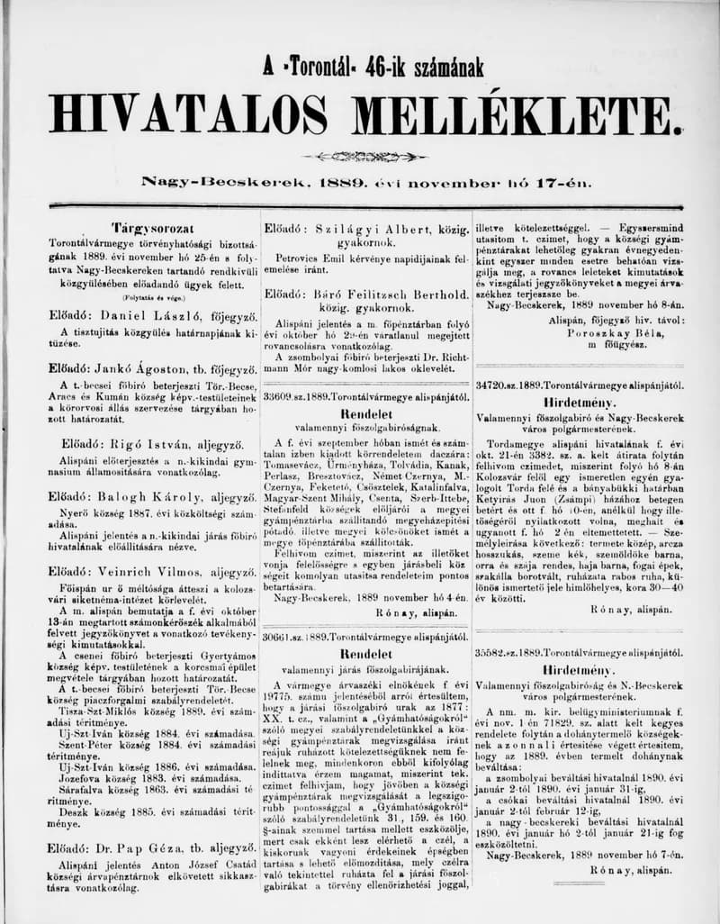 A Totontál  hivatalos melléklete, 2. évf. 1889. november 17. 46. sz.