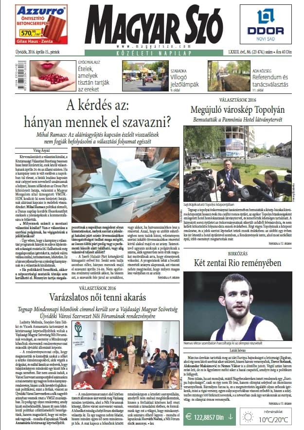 Magyar Szó, 73. évf. 2016. április 15. 86. sz. 1–16. oldal