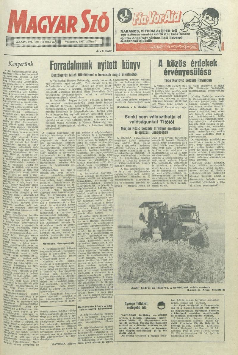 Magyar Szó, 34. évf. 1977. július 3. 180. sz.