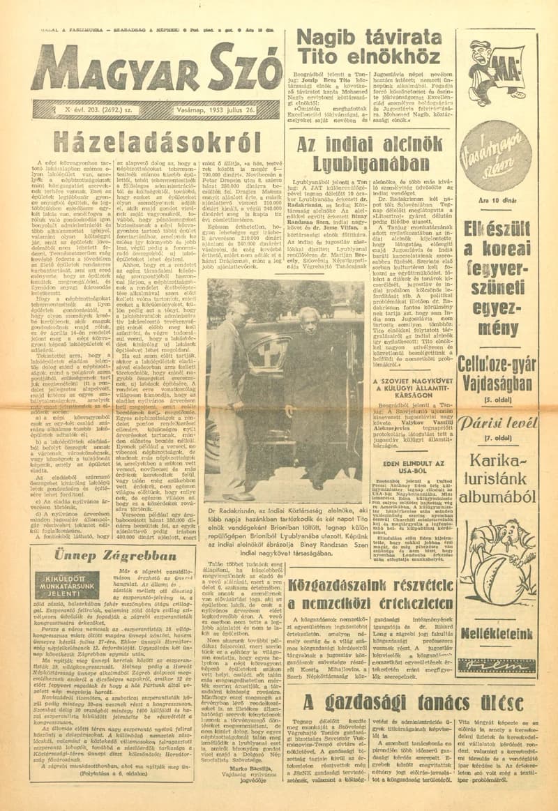 Magyar Szó, 10. évf. 1953. július 26. 203. sz. 1–14. oldal