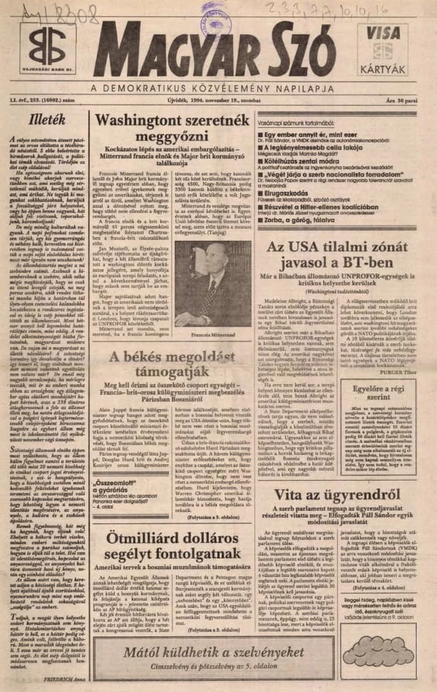 Magyar Szó, 51. évf. 1994. november 19. 253. sz. 1–16. oldal