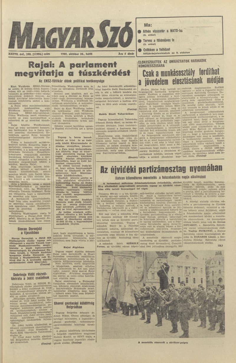 Magyar Szó, 37. évf. 1980. október 20. 290. sz. 1–16. oldal