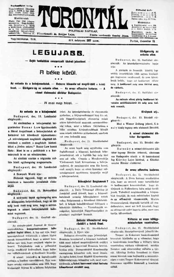 Torontál, 45. évf. 1916. december 15. 287. sz.