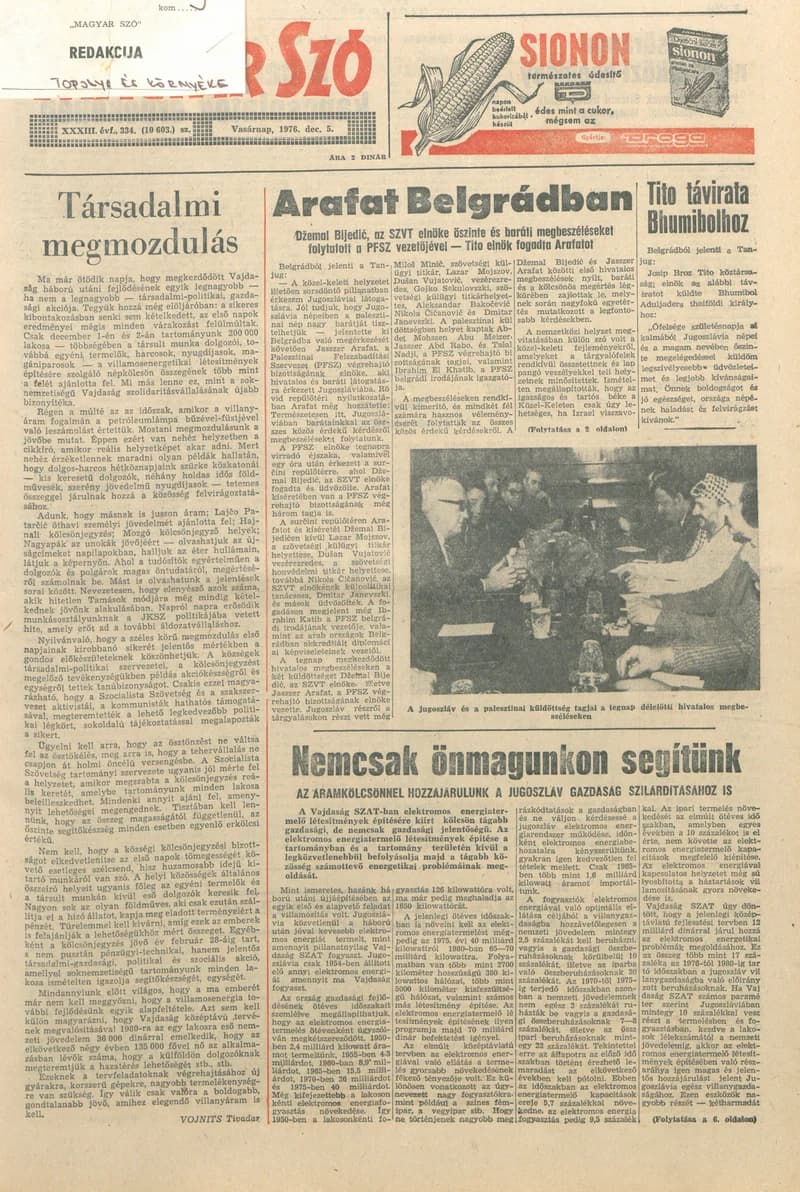 Magyar Szó, 33. évf. 1976. december 5. 334. sz. 1–28. oldal