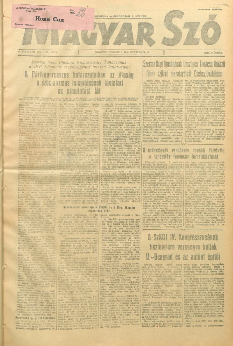 Magyar Szó, 5. évf. 1948. szeptember 19. 225. sz. 1–4. oldal