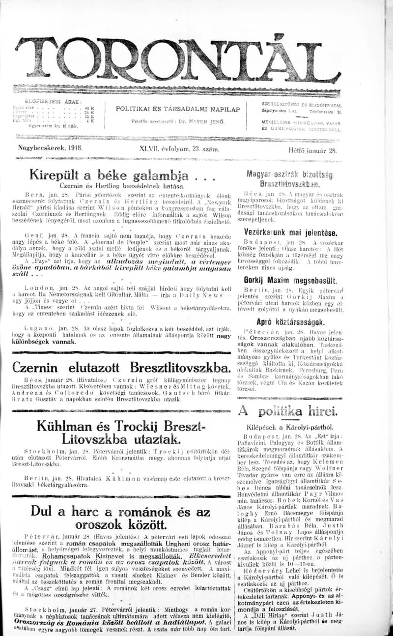 Torontál, 47. évf. 1918. január 28. 23. sz.