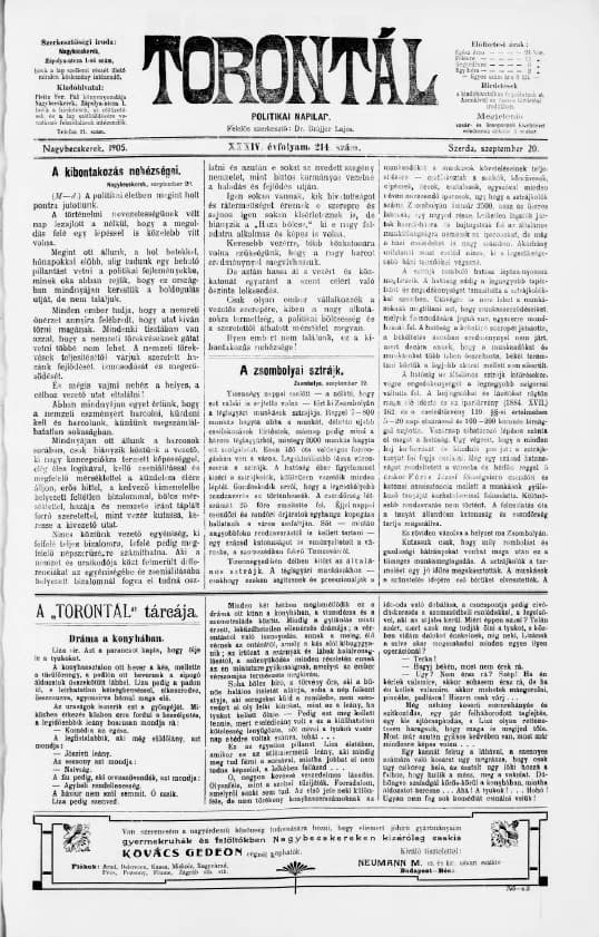 Torontál, 34. évf. 1905. szeptember 20. 214. sz.