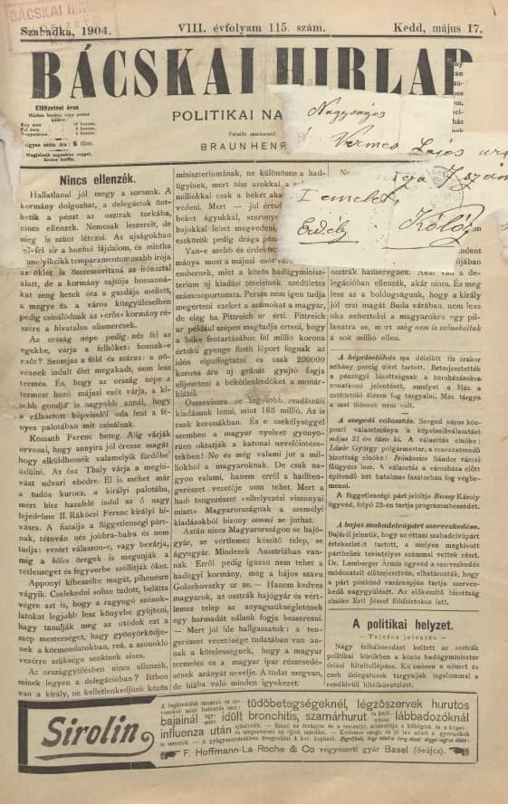 Bácskai Hirlap, 8. évf. 1904. május 17. 115. sz.