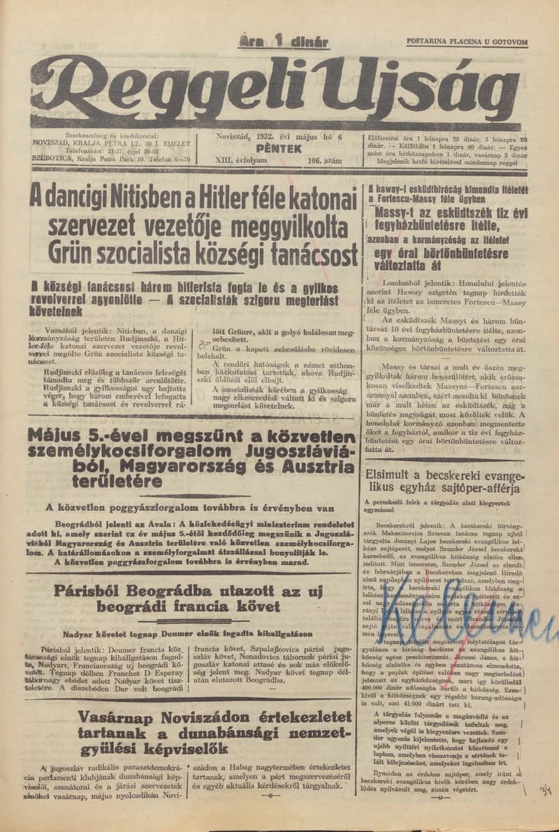Reggeli Újság, 13. évf. 1932. május 6. 106. sz.
