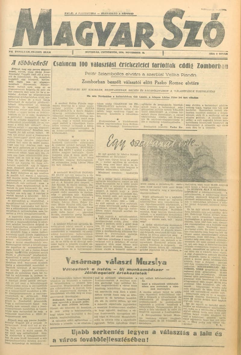 Magyar Szó, 7. évf. 1950. november 23. 278. sz. 1–4. oldal